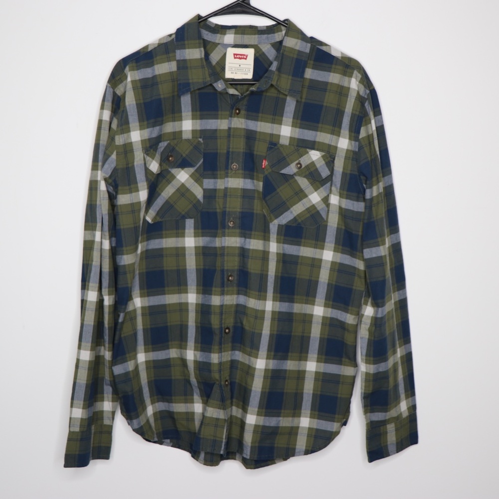 Levi's Mens Green & Blue Button Down Shirt Size Medium
